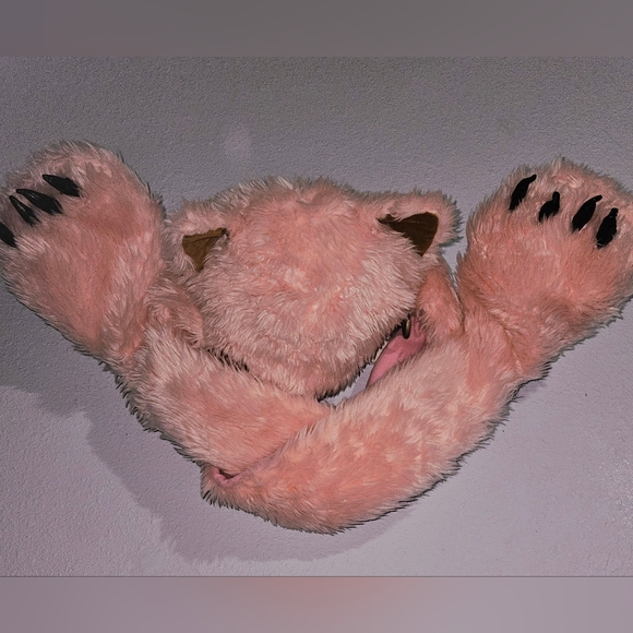 Vintage PINK Kitty Cat Fuzzy Cosplay Cozy Winter HatScarf Combo Ears Claws Adult - Picture 16 of 16